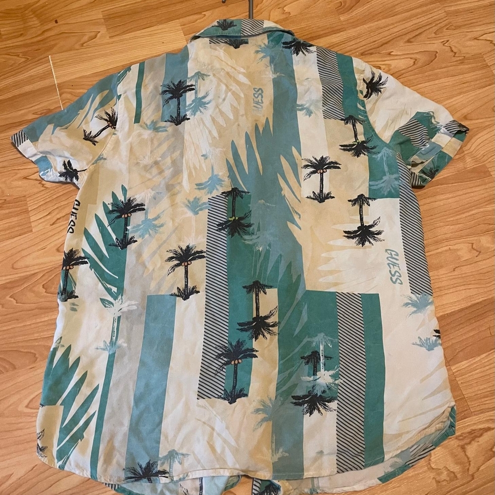 Guess Men's Palm Tree Print Shirt - Teal and Beige